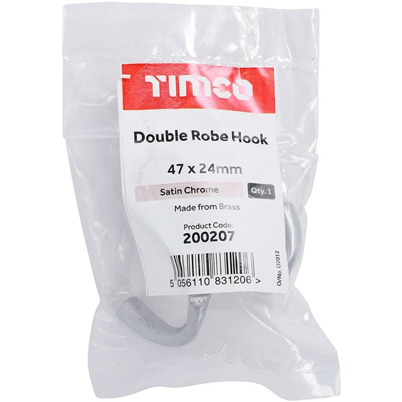 Timco Supplies - Timco Double Robe Hook Satin Chrome - 47 x 24mm (1 Pack)