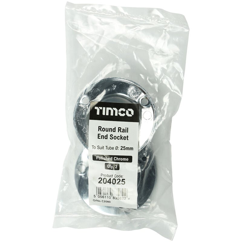 End Socket For Round Tube Polished Chrome - 25mm - Timco