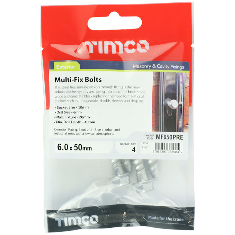 Timco - Masonry Bolts - Hex Flange - Exterior - Silver (Size 6.0 x 50 - 4 Pieces)