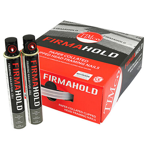 TIMCO FirmaHold Collated Clipped Head Plain Shank Bright Nails & Fuel Cells - 3.1 x 90/2CFC