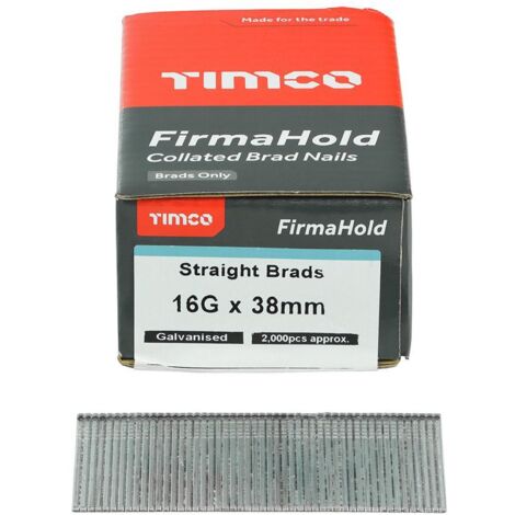 TIMco FirmaHold Straight 16g x 38mm Galv Brad Nail No Gas Qty 2000