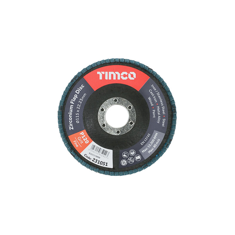 Flap Disc Zirconium Type 29 Conical P120 Grit - 115 x 22.23 - Timco