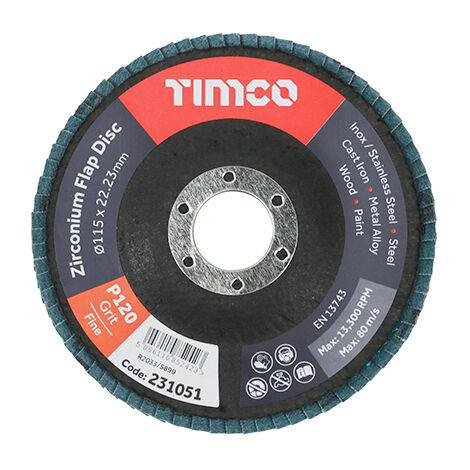 TIMCO Flap Disc Zirconium Type 29 Conical P120 Grit - 115 x 22.23