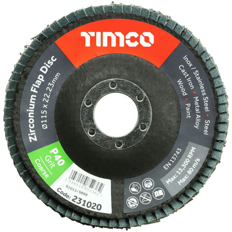 TIMCO Flap Disc Zirconium Type 29 Conical P40 Grit - 115 x 22.23