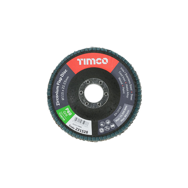 Flap Disc Zirconium Type 29 Conical P60 Grit - 115 x 22.23 - Timco