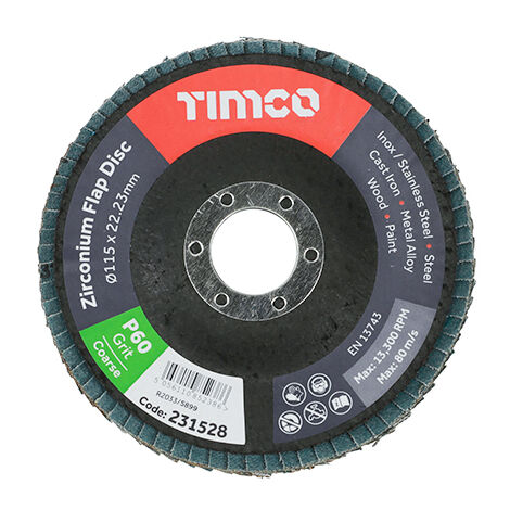 TIMCO Flap Disc Zirconium Type 29 Conical P60 Grit - 115 x 22.23