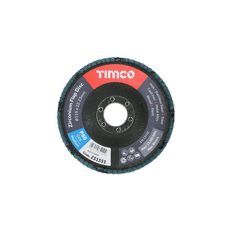 Flap Disc Zirconium Type 29 Conical P80 Grit - 115 x 22.23 - Timco