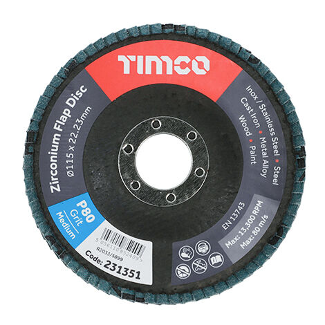 TIMCO Flap Disc Zirconium Type 29 Conical P80 Grit - 115 x 22.23