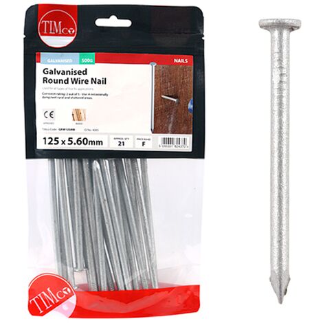 Timco Galvanised Round Wire Nails - 125 x 5.60mm (500g Bag)