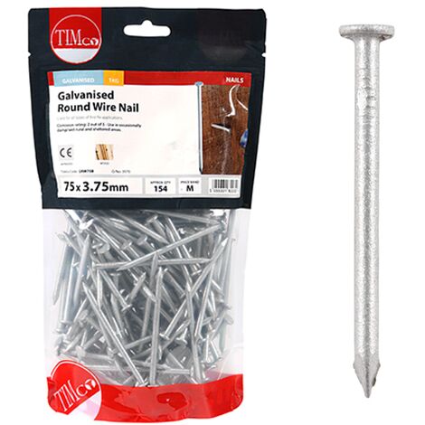 Timco Galvanised Round Wire Nails - 75 x 3.75mm (1kg Bag)