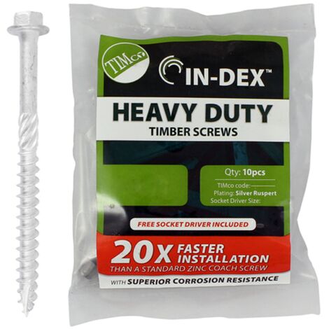 Timco Heavy Duty Hex Head Timber Screws (Silver) - 10 x 100mm (10 Bag)