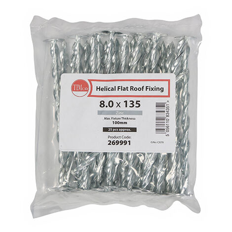 TIMCO Helical Flat Roof Fixing Silver - 8.0 x 135