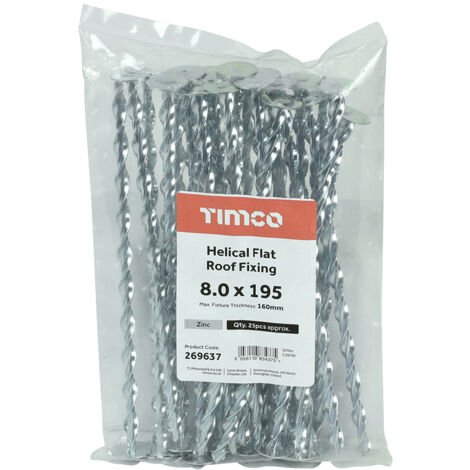 TIMCO Helical Flat Roof Fixing Silver - 8.0 x 195
