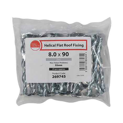 TIMCO Helical Flat Roof Fixing Silver - 8.0 x 90