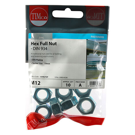 TIMCO Hex Full Nuts DIN934 Silver - M12