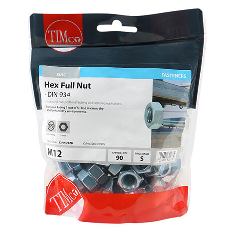 TIMCO Hex Full Nuts DIN934 Silver - M12