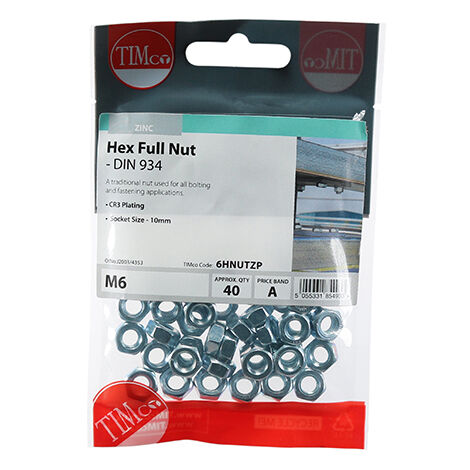 TIMCO Hex Full Nuts DIN934 Silver - M6