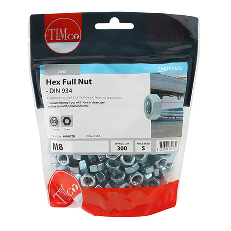 TIMCO Hex Full Nuts DIN934 Silver - M8