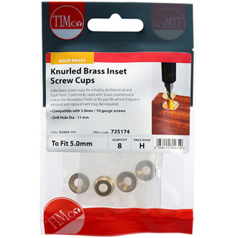 TIMCO Knurled Brass Inset Screw Cup - To fit 4.8, 5.0 Screw