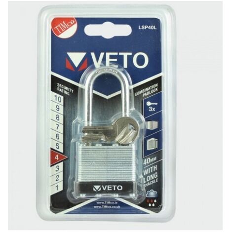 TIMCO Laminated Padlock - Long Shackle - 40mm