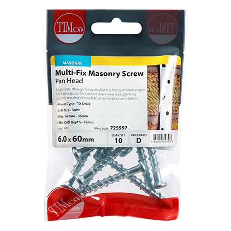 TIMCO Masonry Screws Pan Head Silver - 6.0 x 60