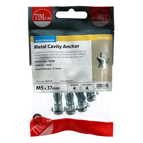 TIMCO Metal Cavity Anchors Silver - M5 x 37 (45mm Screw)
