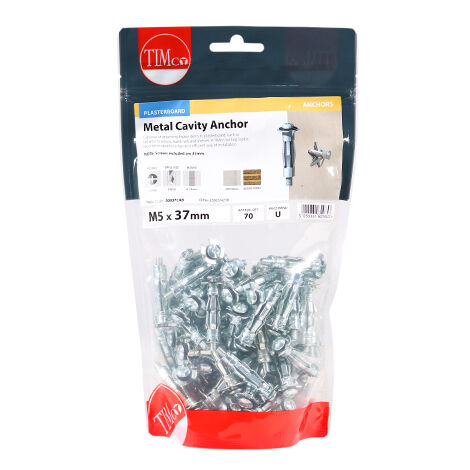 TIMCO Metal Cavity Anchors Silver - M5 x 37 (45mm Screw)
