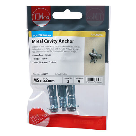 TIMCO Metal Cavity Anchors Silver - M5 x 52 (60mm Screw)