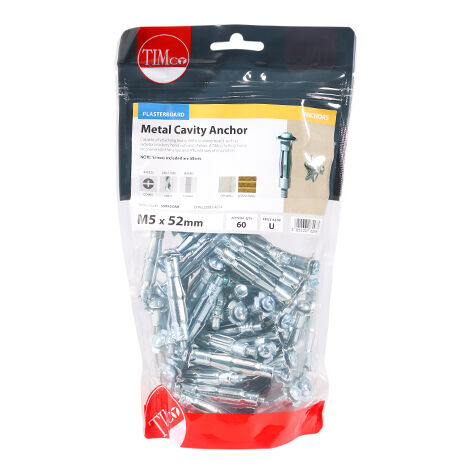 TIMCO Metal Cavity Anchors Silver - M5 x 52 (60mm Screw)