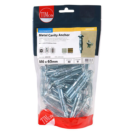 TIMCO Metal Cavity Anchors Silver - M6 x 65 (70mm Screw)