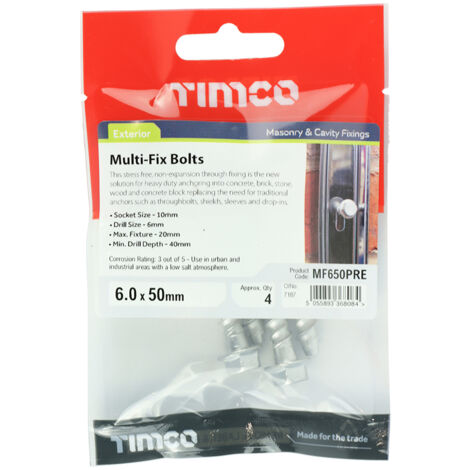 TIMCO Multi-Fix Bolts Hex Flange Head Exterior Silver - 6.0 x 50