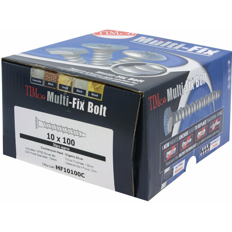 Timco - Multi-Fix Masonry Bolts - tx - Countersunk - Exterior - Silver 10.0 x 60mm - 50 Pack