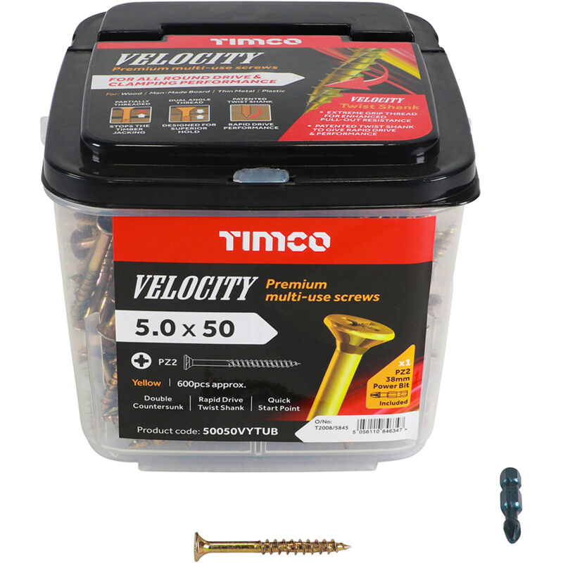 Timco - Velocity Premium Multi-Use Countersunk Gold Woodscrews - 5.0 x 50