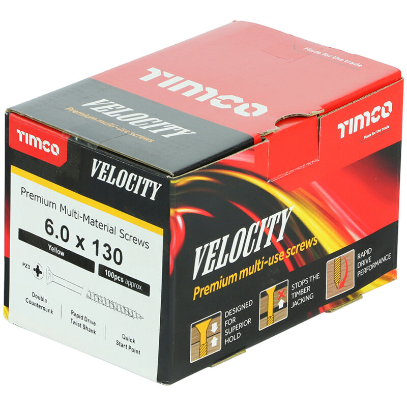 Timco - Velocity Premium Multi-Use Countersunk Gold Woodscrews - 6.0 x 130
