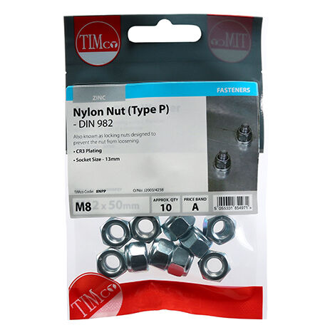 TIMCO Nylon Insert Nuts Type P DIN982 Silver - M8
