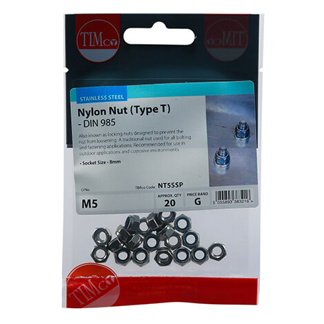 TIMCO Nylon Insert Nuts Type T DIN985 A2 Stainless Steel - M5