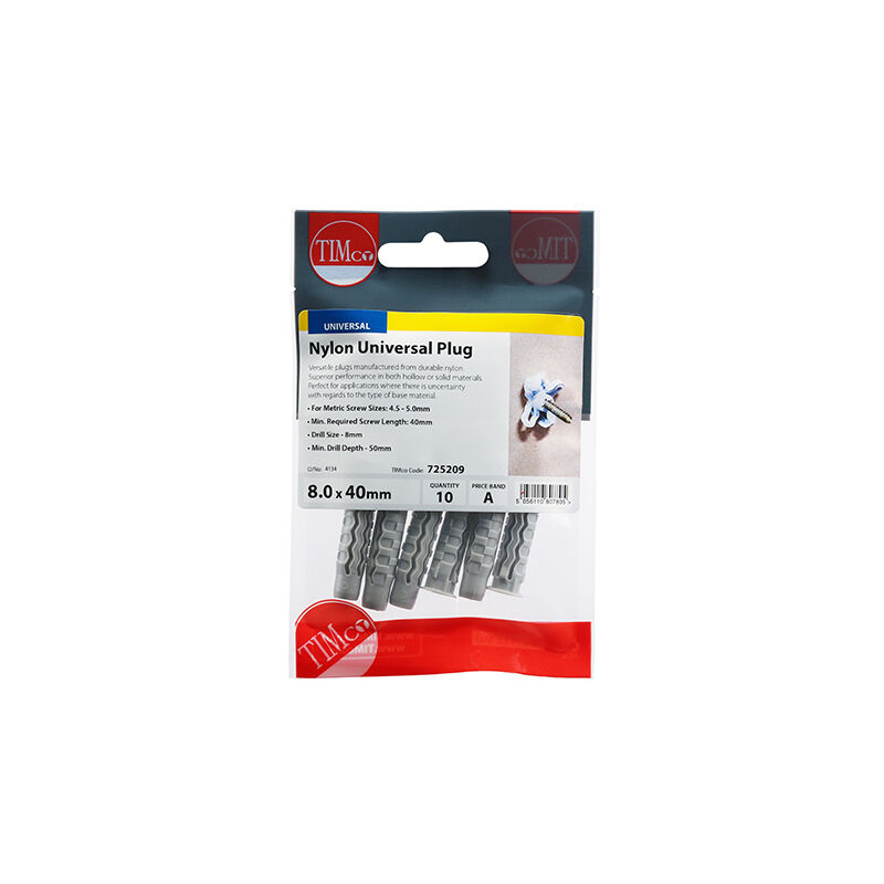 Timco - Nylon Universal Plugs (Size 8.0 x 40 - 10 Pieces)