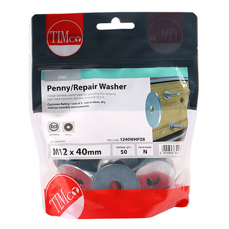 TIMCO Penny / Repair Washers DIN9054 Silver - M12 x 40
