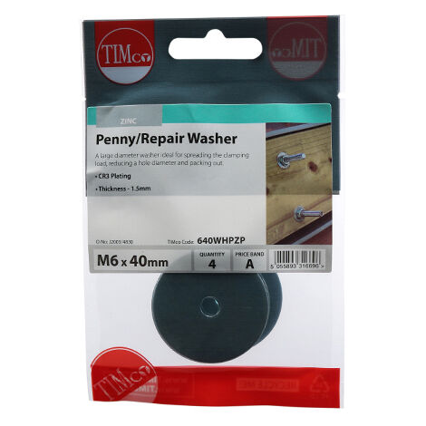 TIMCO Penny / Repair Washers DIN9054 Silver - M6 x 40