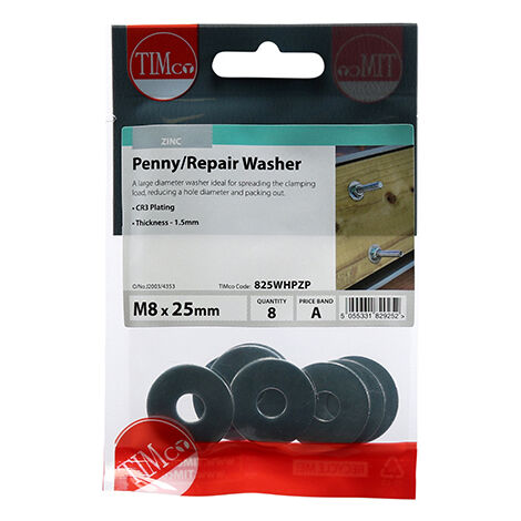 TIMCO Penny / Repair Washers DIN9054 Silver - M8 x 25