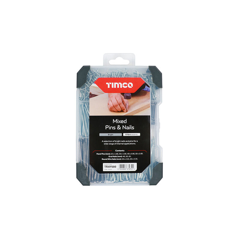 Timco - Mixed Tray - Pins & Nails - Bright (Size 495pcs - 495 Pieces)