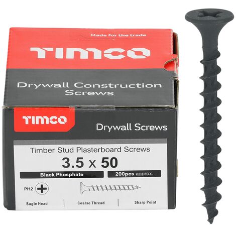 Timco Plasterboard Screws Coarse Thread (Black) - 3.5 x 50mm (200 Box)