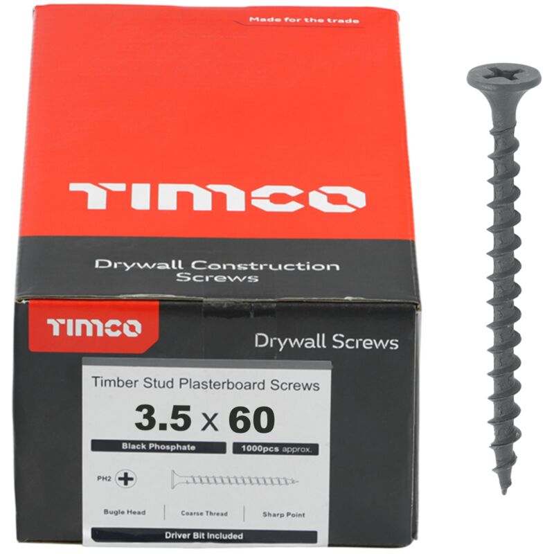 Timco - Plasterboard Screws Coarse Thread (Black) - 3.5 x 60mm (500 Box)