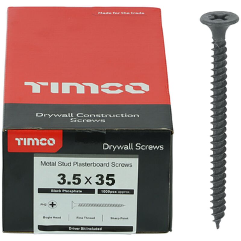 Timco - Plasterboard Screws Fine Thread (Black) - 3.5 x 35mm (1000 Box)