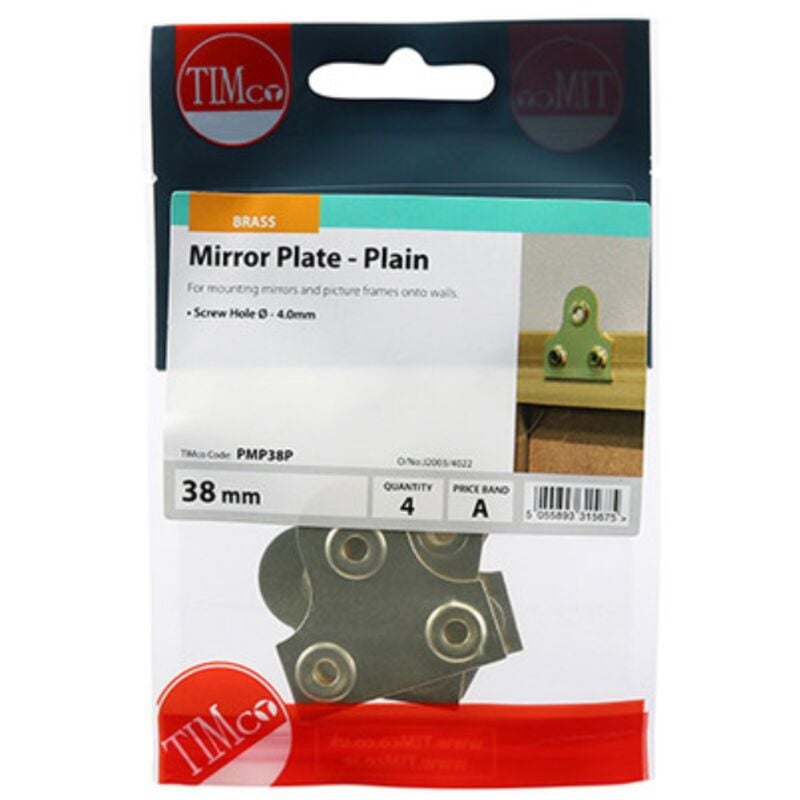 Mirror Plates Plain Electro Brass - 38mm (4 Pack Bag) - Timco