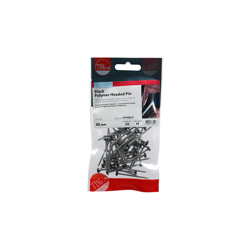 Timco - Polymer Headed Pins - Stainless Steel - Black (Size 40mm - 50 Pieces)