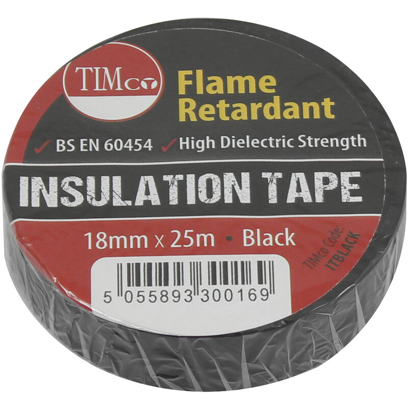 Pvc Insulation Tape Black 25m x 18mm (10 Pack) - Timco