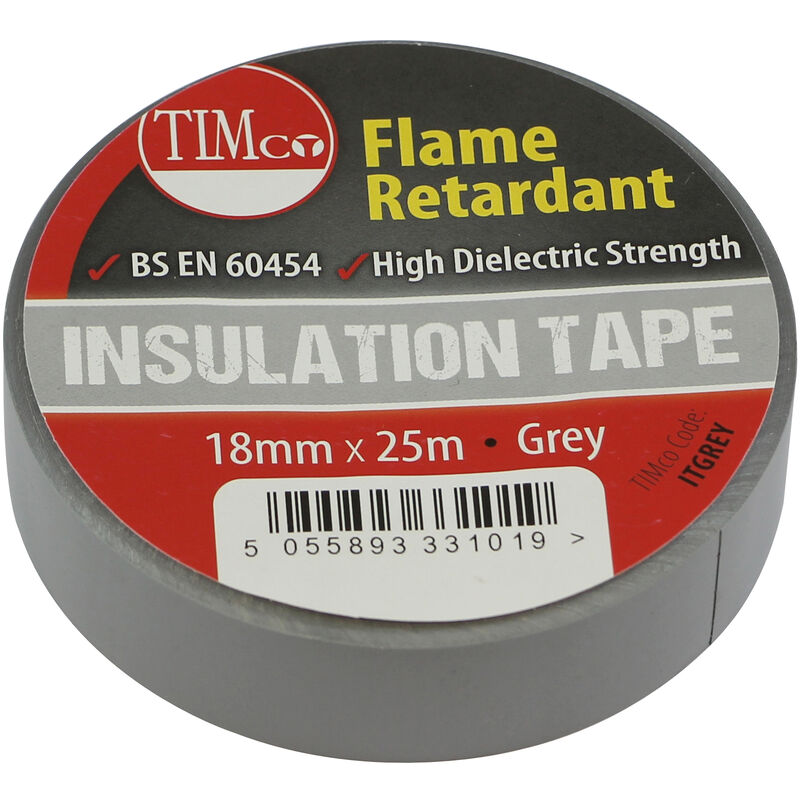 Timco - pvc Insulation Tape Grey 25m x 18mm (10 Pack)