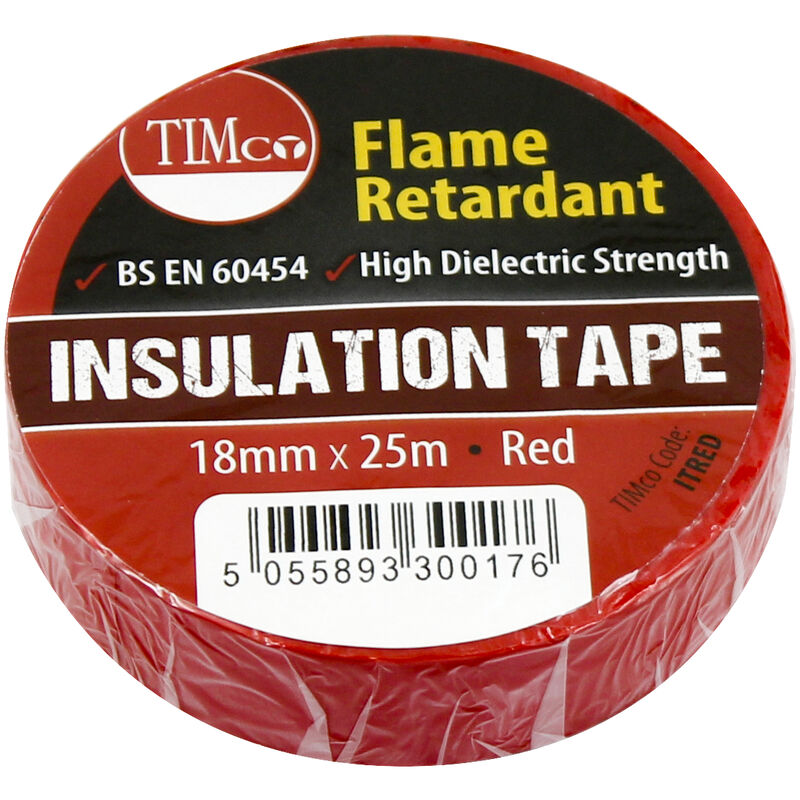 Timco - pvc Insulation Tape Red 25m x 18mm (10 Pack)