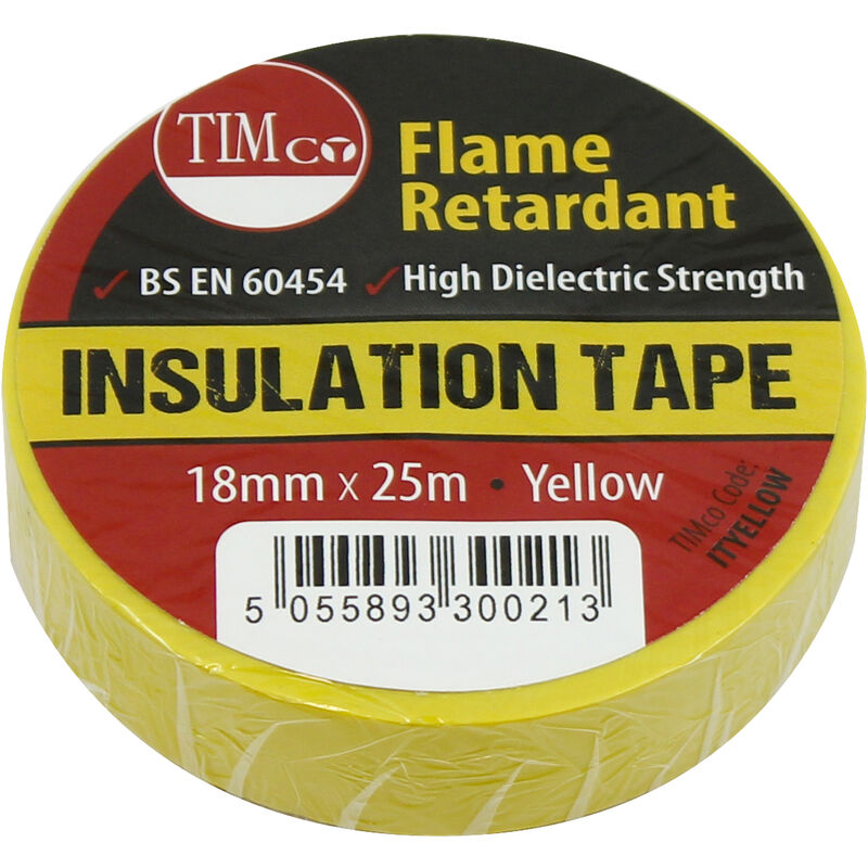 Pvc Insulation Tape Yellow 25m x 18mm (10 Pack) - Timco